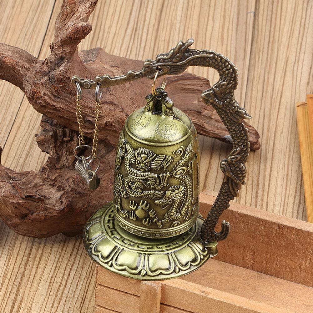 1pc, Campana de dragón de bronce antiguo - Decoración de Feng Shui china para escritorio o hogar - Campana de bloqueo de dragón tallada a mano para coleccionistas de artes y manualidades - Antiques Bazaar Ensenada