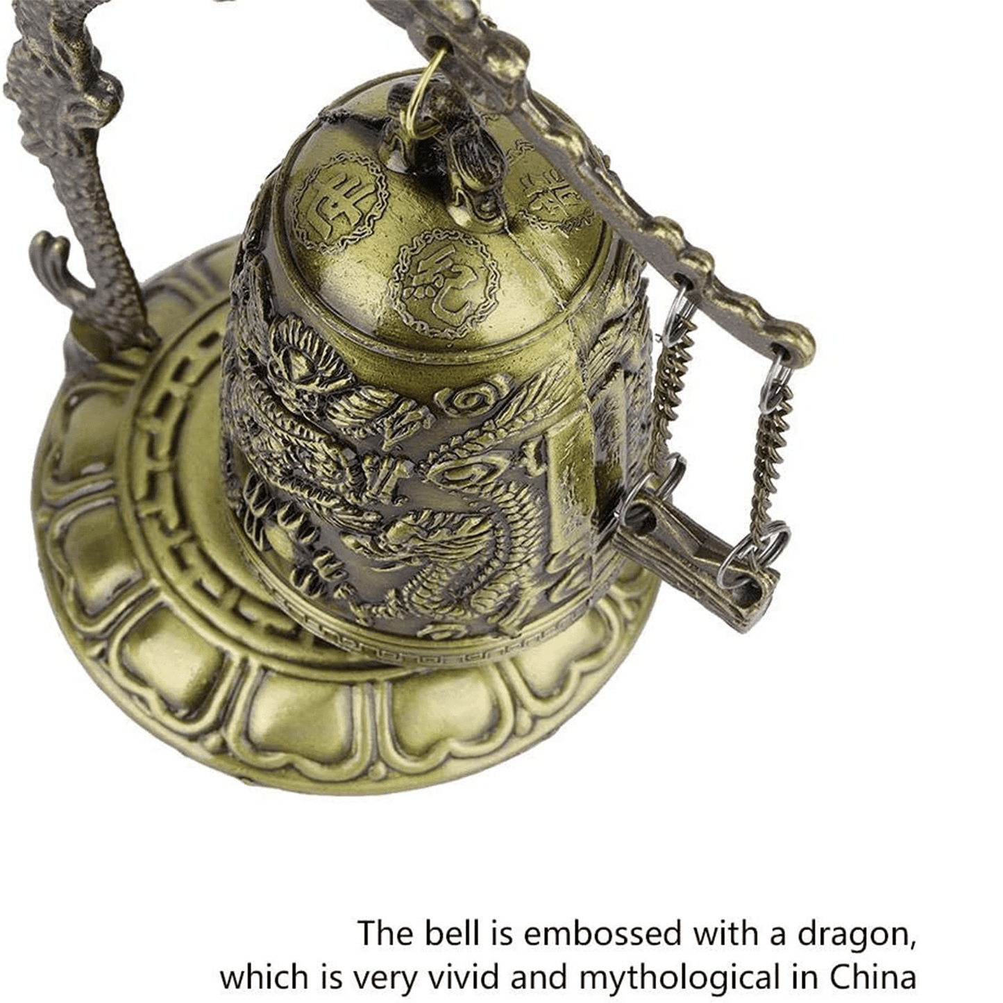 1pc, Campana de dragón de bronce antiguo - Decoración de Feng Shui china para escritorio o hogar - Campana de bloqueo de dragón tallada a mano para coleccionistas de artes y manualidades - Antiques Bazaar Ensenada