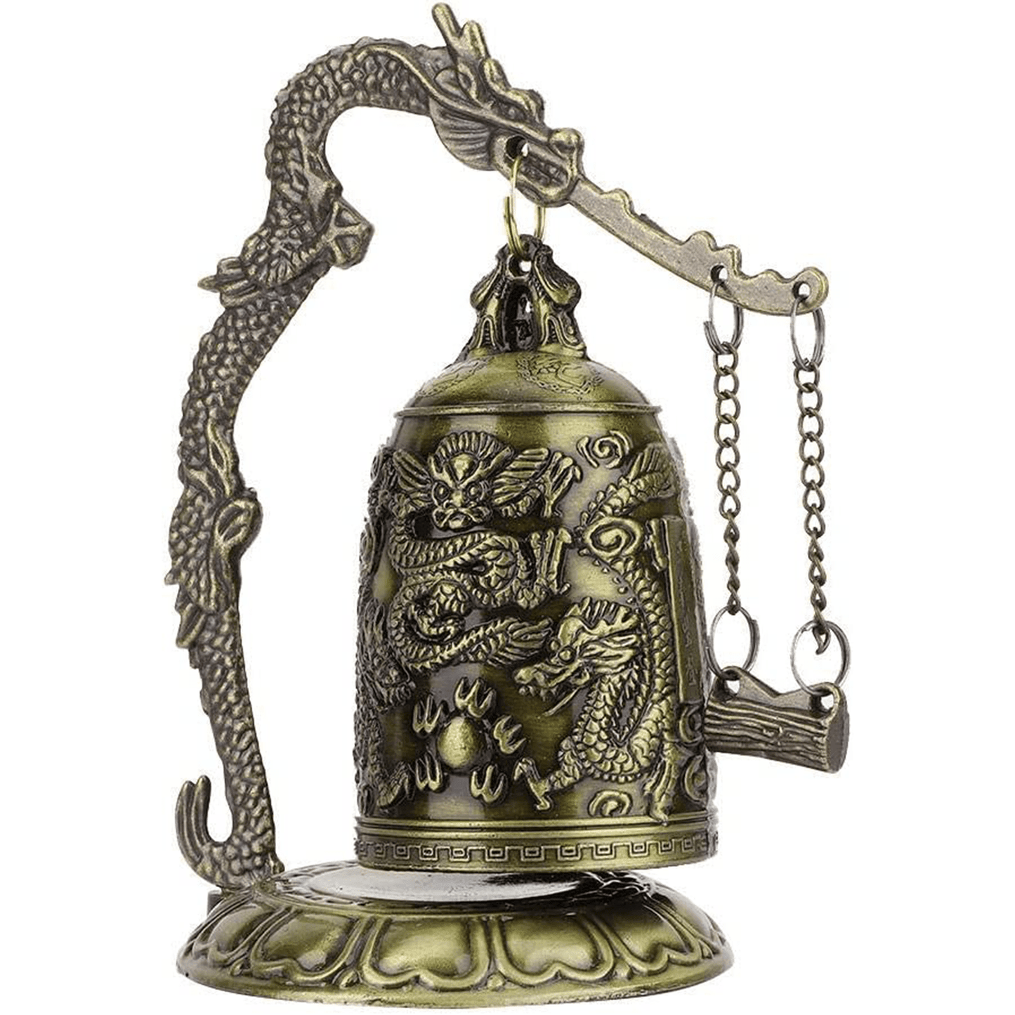 1pc, Campana de dragón de bronce antiguo - Decoración de Feng Shui china para escritorio o hogar - Campana de bloqueo de dragón tallada a mano para coleccionistas de artes y manualidades - Antiques Bazaar Ensenada
