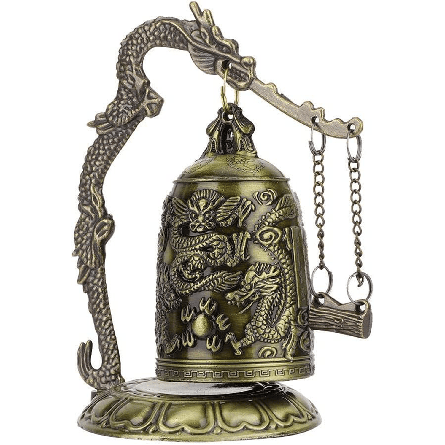 1pc, Campana de dragón de bronce antiguo - Decoración de Feng Shui china para escritorio o hogar - Campana de bloqueo de dragón tallada a mano para coleccionistas de artes y manualidades - Antiques Bazaar Ensenada