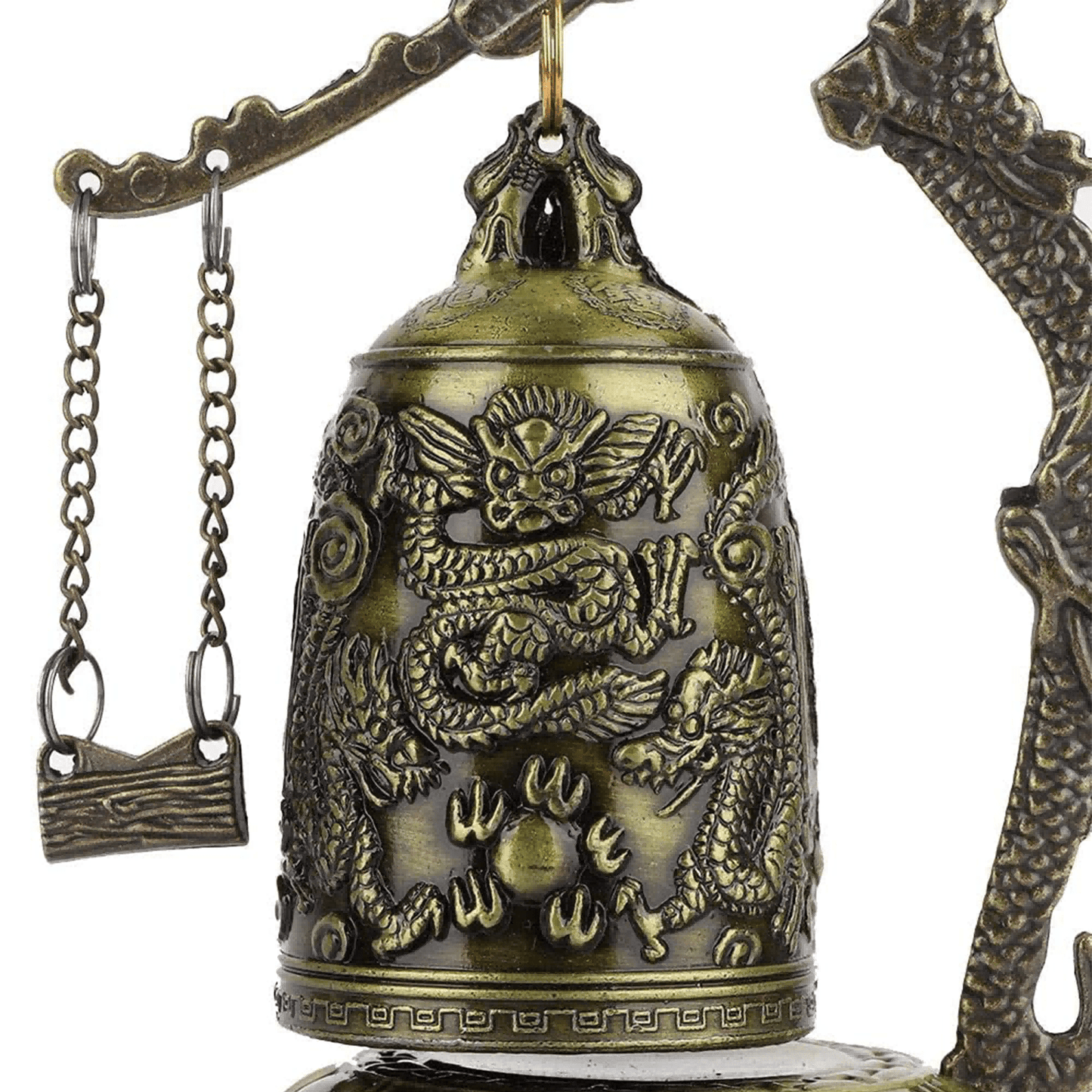 1pc, Campana de dragón de bronce antiguo - Decoración de Feng Shui china para escritorio o hogar - Campana de bloqueo de dragón tallada a mano para coleccionistas de artes y manualidades - Antiques Bazaar Ensenada