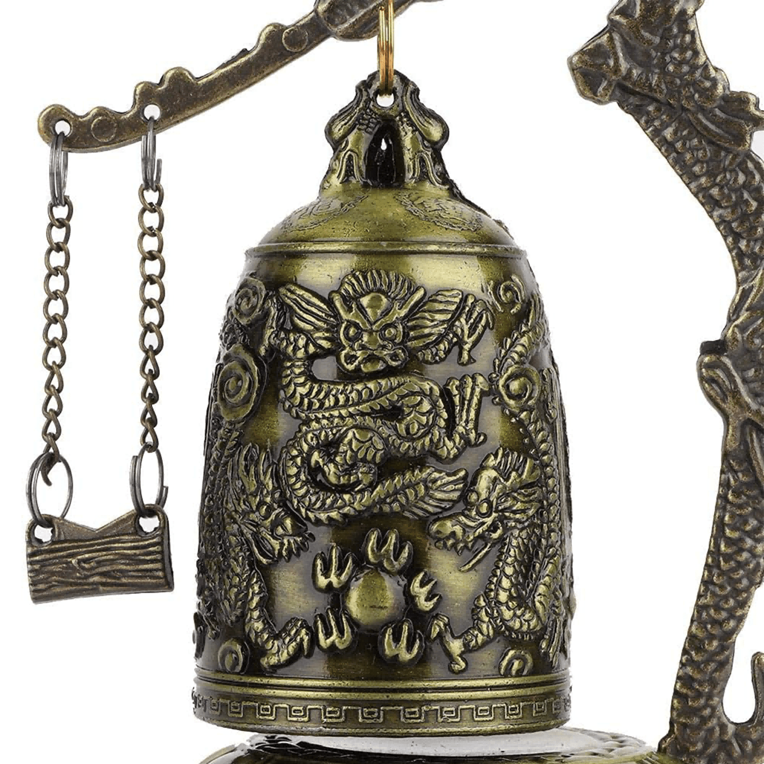 1pc, Campana de dragón de bronce antiguo - Decoración de Feng Shui china para escritorio o hogar - Campana de bloqueo de dragón tallada a mano para coleccionistas de artes y manualidades - Antiques Bazaar Ensenada