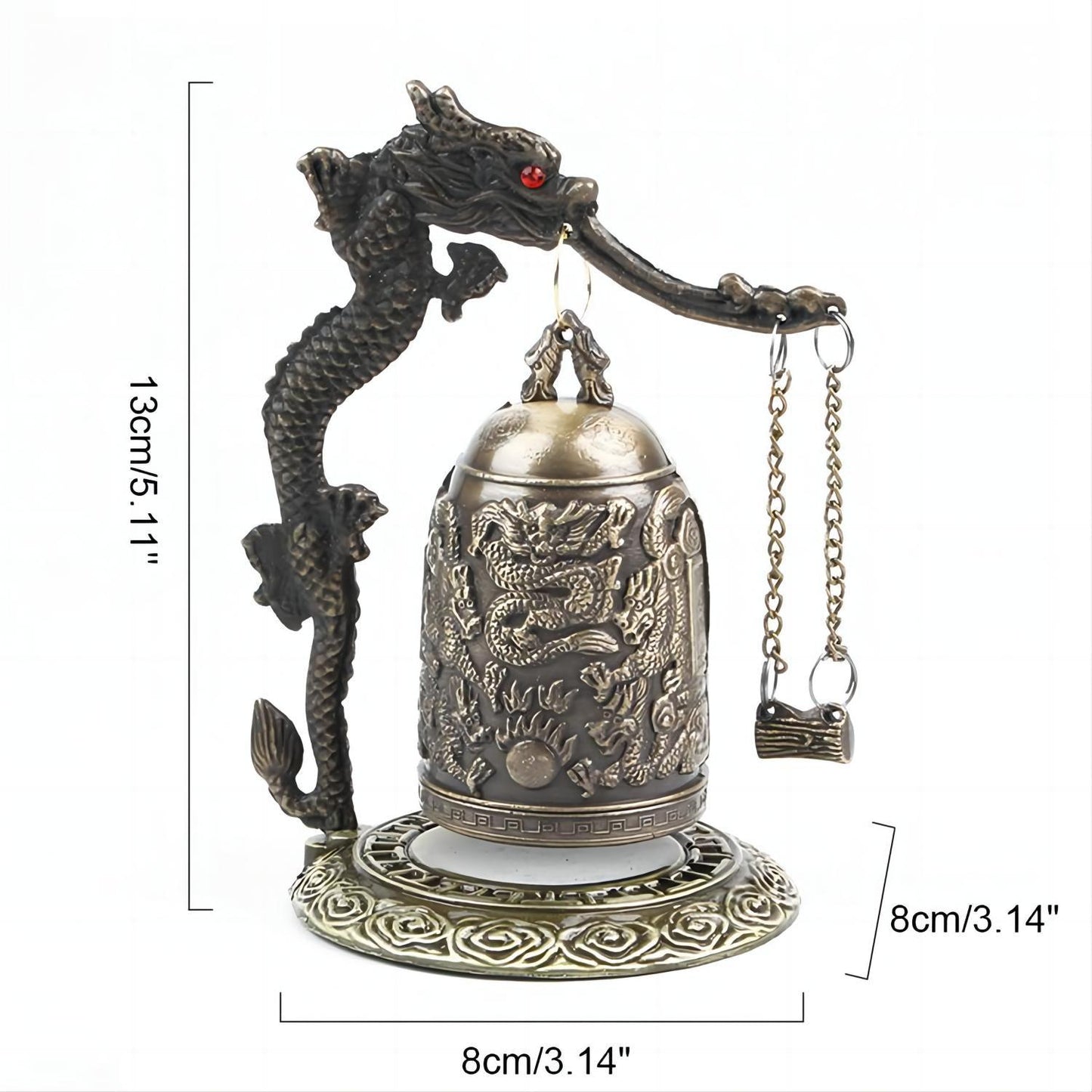 1pc, Campana de dragón de bronce antiguo - Decoración de Feng Shui china para escritorio o hogar - Campana de bloqueo de dragón tallada a mano para coleccionistas de artes y manualidades - Antiques Bazaar Ensenada
