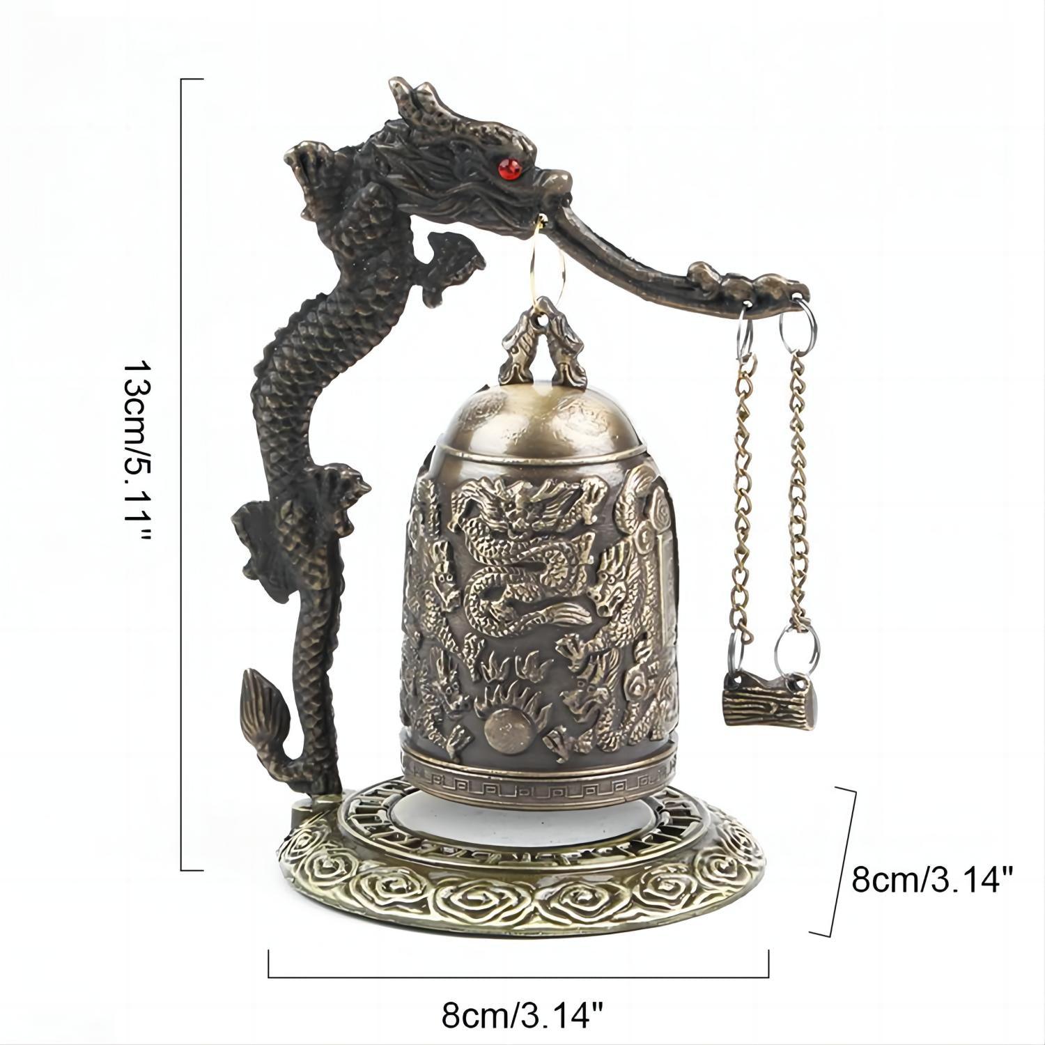 1pc, Campana de dragón de bronce antiguo - Decoración de Feng Shui china para escritorio o hogar - Campana de bloqueo de dragón tallada a mano para coleccionistas de artes y manualidades - Antiques Bazaar Ensenada