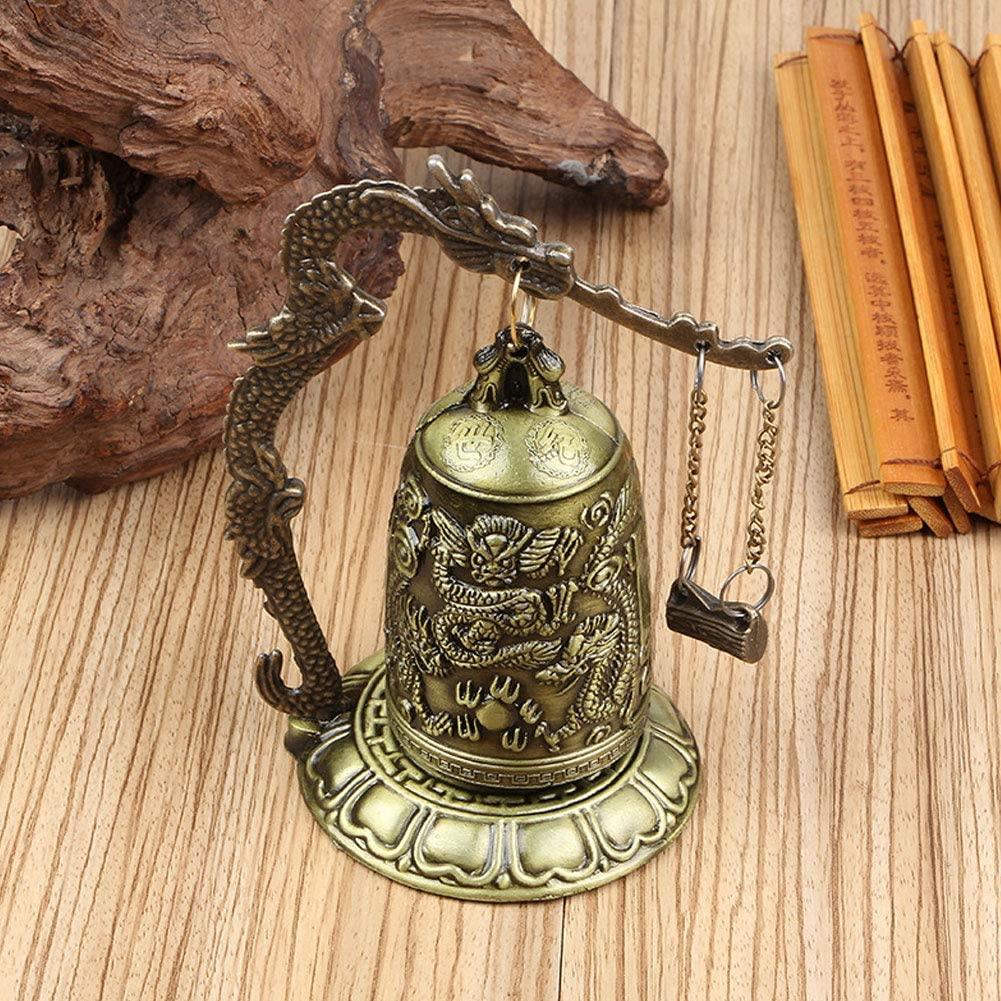 1pc, Campana de dragón de bronce antiguo - Decoración de Feng Shui china para escritorio o hogar - Campana de bloqueo de dragón tallada a mano para coleccionistas de artes y manualidades - Antiques Bazaar Ensenada