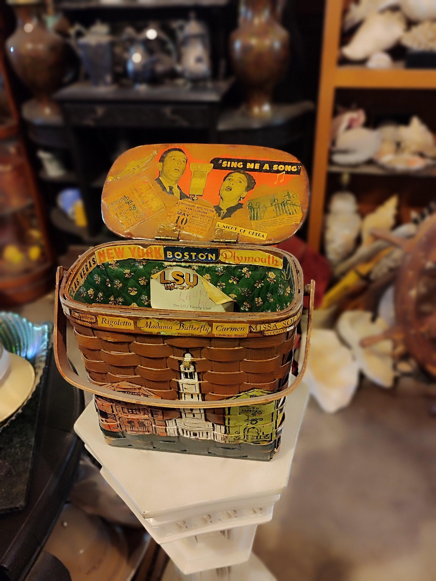 LSU Varsity club decorative basket Wooden Woven Box - Antiques Bazaar Ensenada