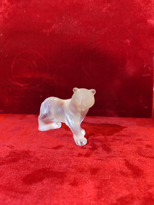 Lalique Crystal Bengalou Satin Finish Standing Bengal Tiger Sculpture- Signed - Antiques Bazaar Ensenada
