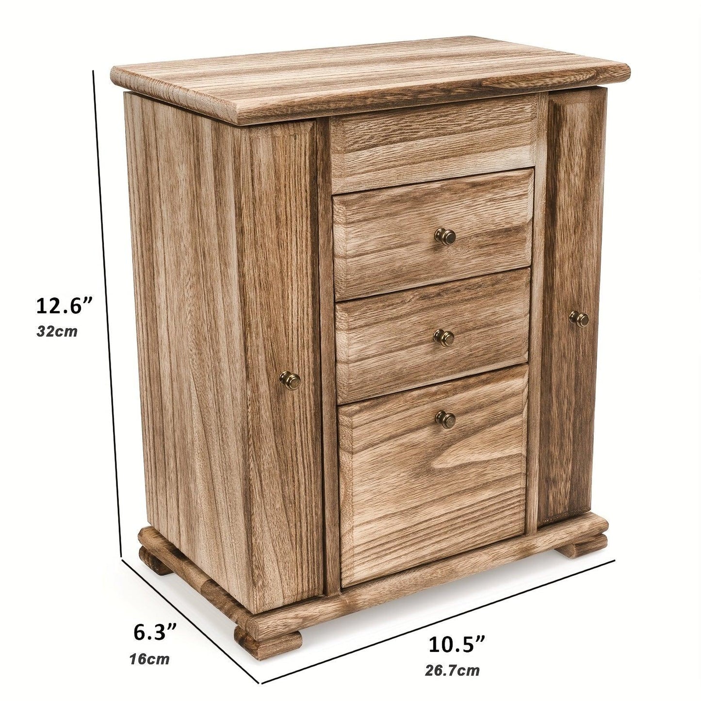 1pc Caja de joyería para mujeres, cajas y organizadores de joyería de madera rústica con espejo, caja organizadora de joyería de 4 capas para anillos, pendientes, collares y pulseras - Antiques Bazaar Ensenada