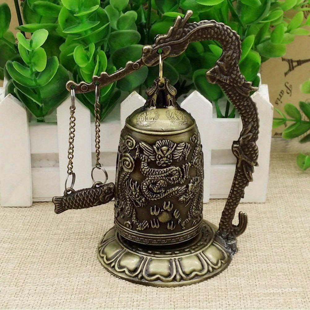 1pc, Campana de dragón de bronce antiguo - Decoración de Feng Shui china para escritorio o hogar - Campana de bloqueo de dragón tallada a mano para coleccionistas de artes y manualidades - Antiques Bazaar Ensenada