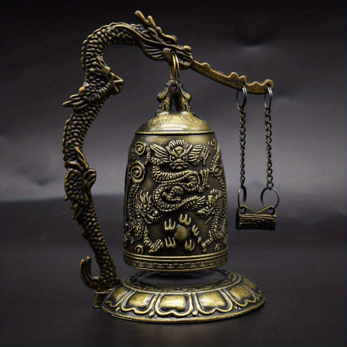1pc, Campana de dragón de bronce antiguo - Decoración de Feng Shui china para escritorio o hogar - Campana de bloqueo de dragón tallada a mano para coleccionistas de artes y manualidades - Antiques Bazaar Ensenada