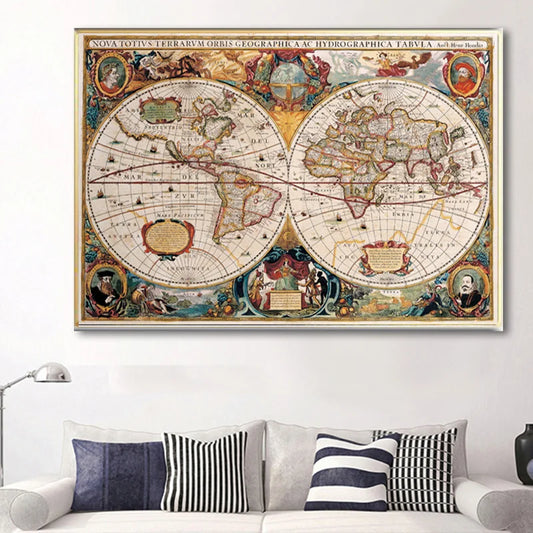 World Map Vintage Antique Historic Educational Classroom Globe Projection Wall Decor Canvas Art Prints Poster Study Room Decor - Antiques Bazaar Ensenada