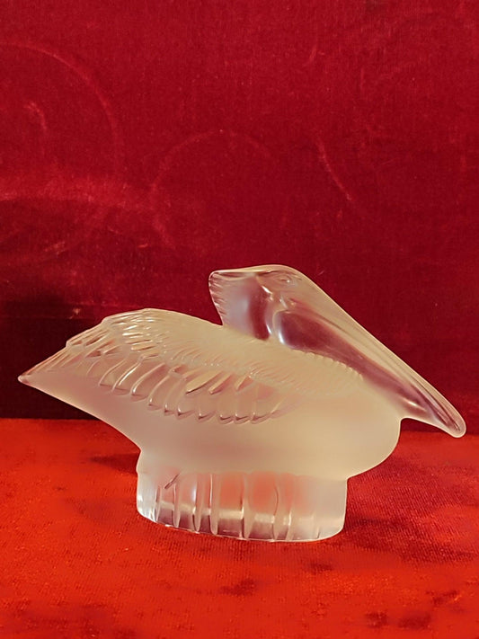 Rene LALIQUE "PELICAN" Clear and Frosted Glass Sculpture - Antiques Bazaar Ensenada