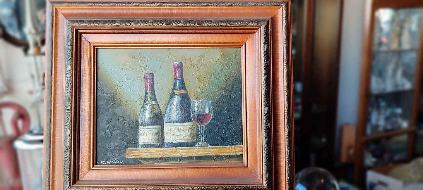 pintura impresionista de botellas de vino - Antiques Bazaar Ensenada