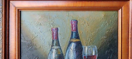 pintura impresionista de botellas de vino - Antiques Bazaar Ensenada