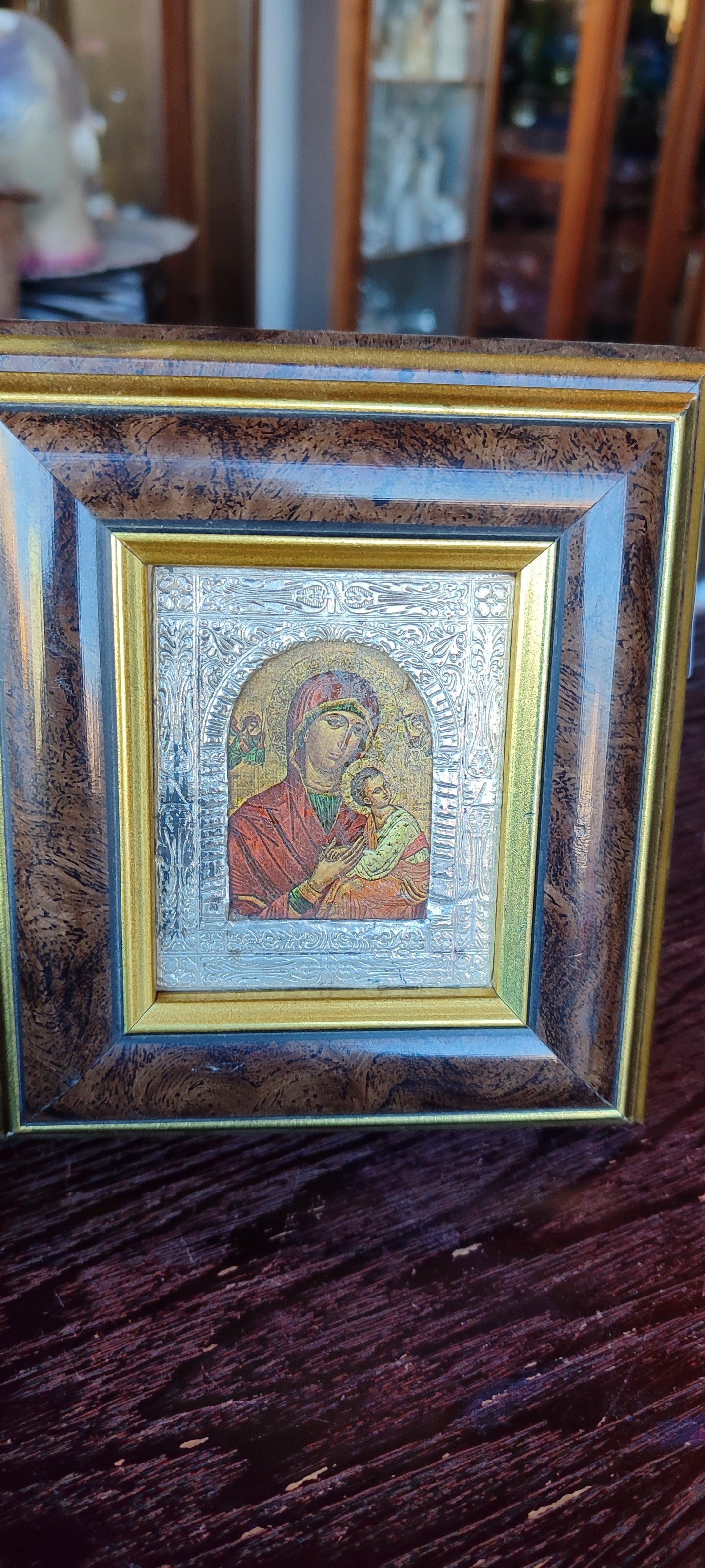 Icono de Esmalte y Plata de la Virgen con el Niño - Antiques Bazaar Ensenada
