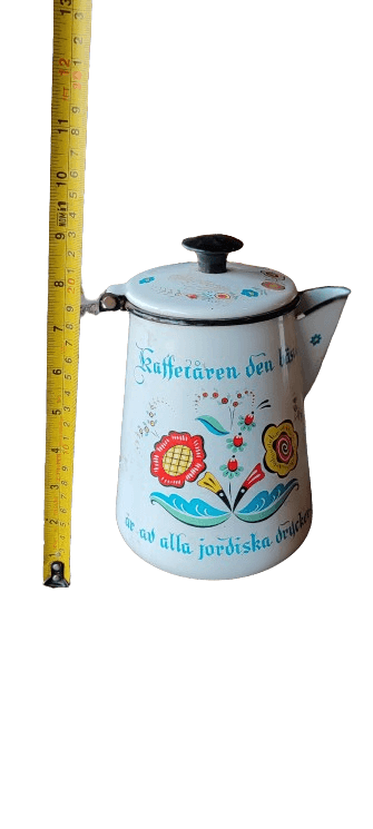 cafetera vintage Berggren Enamel con diseño floral escandinavo - Antiques Bazaar Ensenada