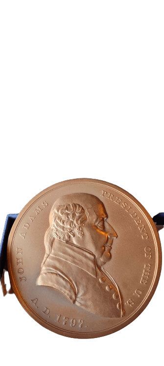 1789 John Adams “Indian Peace Medal” - Second President of the United States (March 4, 1797 to March 3, 1801) - Original US Mint Medal by Moritz Furst and John Reich - Antiques Bazaar Ensenada