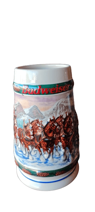 jarra de cerveza Budweiser diseñada por Nora Koerber - Antiques Bazaar Ensenada