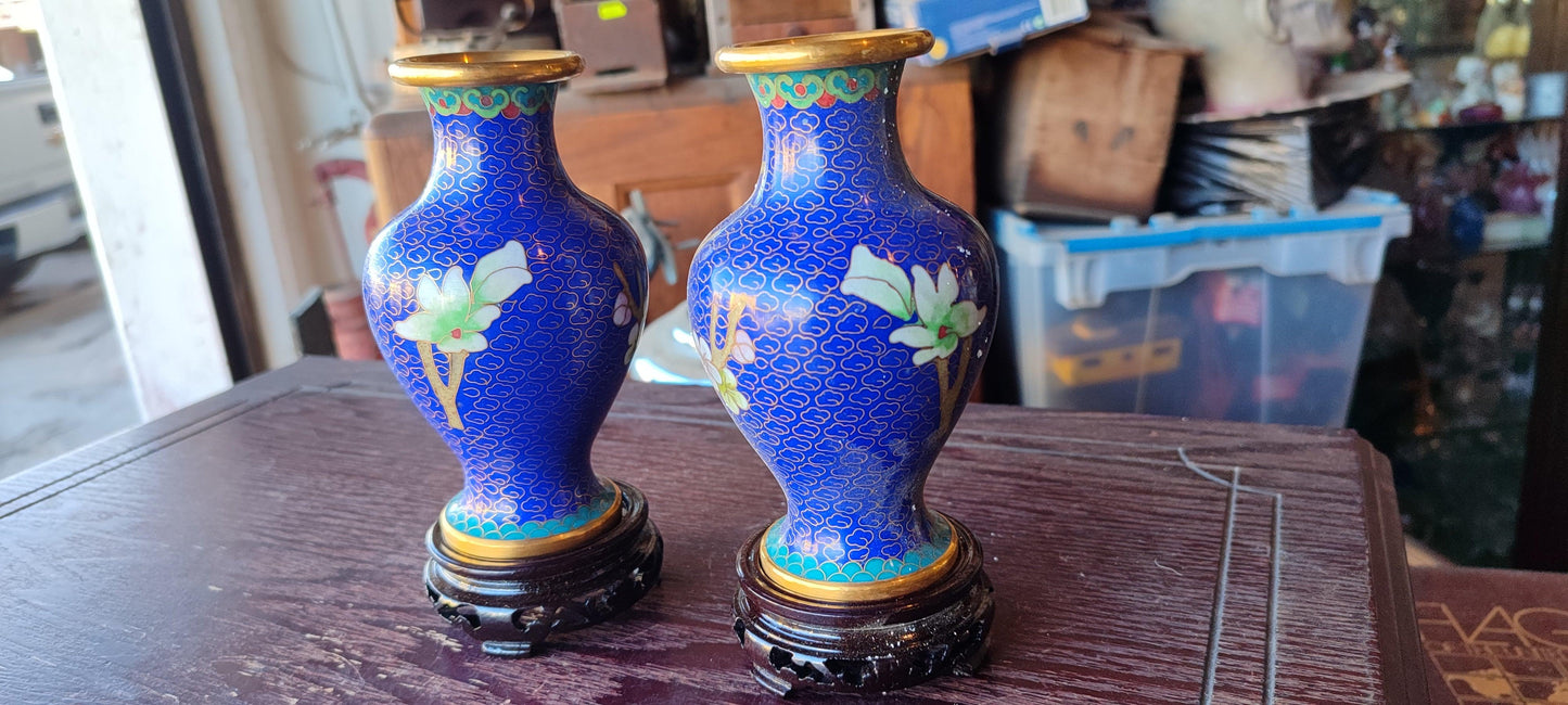 pares de jarrones de cloisonné de 5 pulgadas - Antiques Bazaar Ensenada