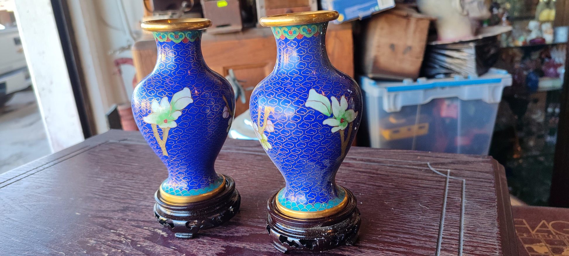 pares de jarrones de cloisonné de 5 pulgadas - Antiques Bazaar Ensenada