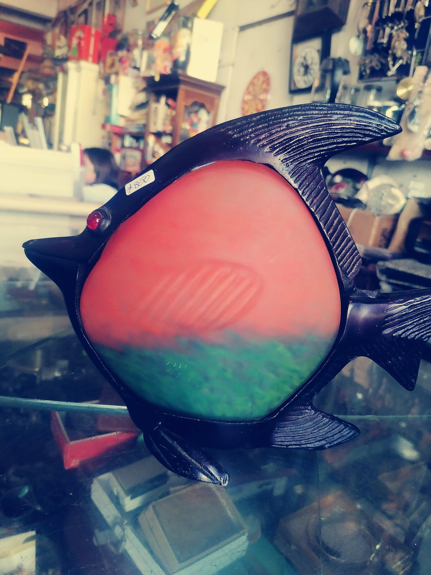 Lampara de vidrio con forma de pez. Retro - Antiques Bazaar Ensenada