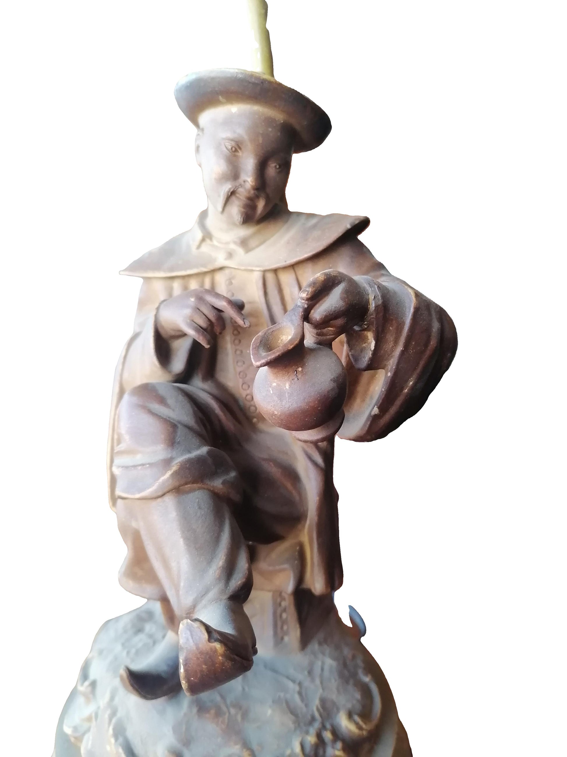 Lámpara Con Escultura De Un Anciano Chino Relajado - Antiques Bazaar Ensenada