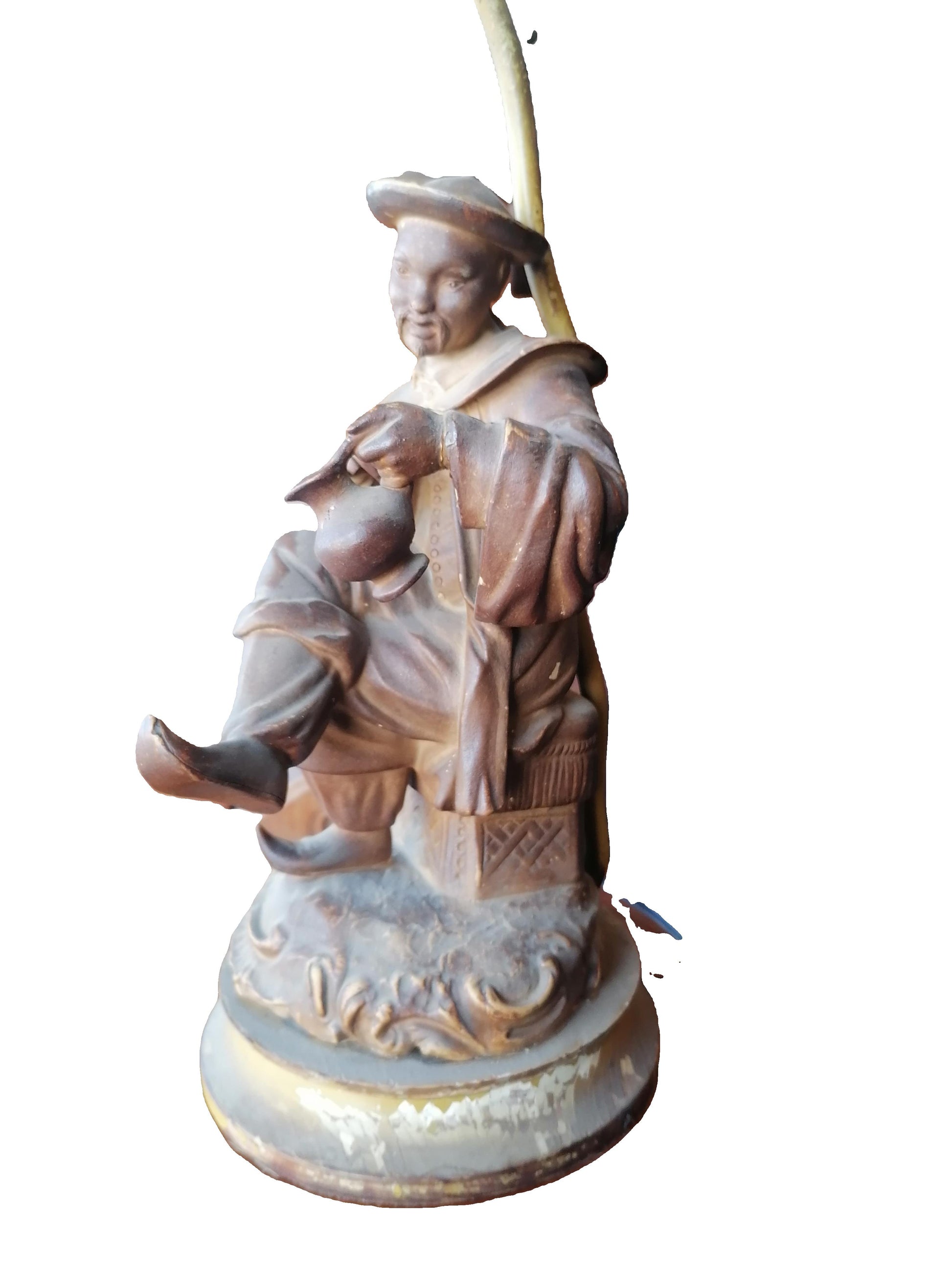 Lámpara Con Escultura De Un Anciano Chino Relajado - Antiques Bazaar Ensenada