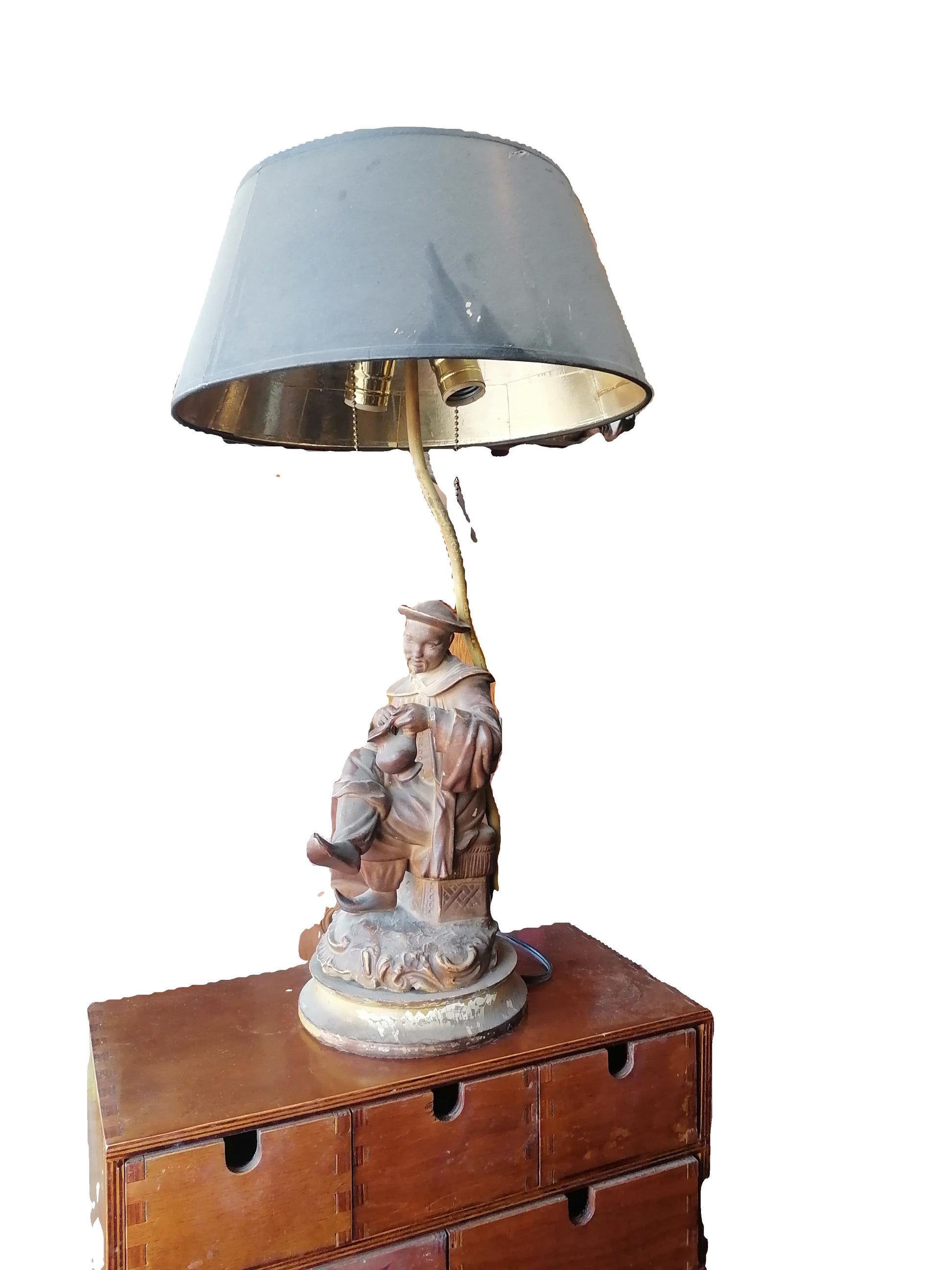 Lámpara Con Escultura De Un Anciano Chino Relajado - Antiques Bazaar Ensenada