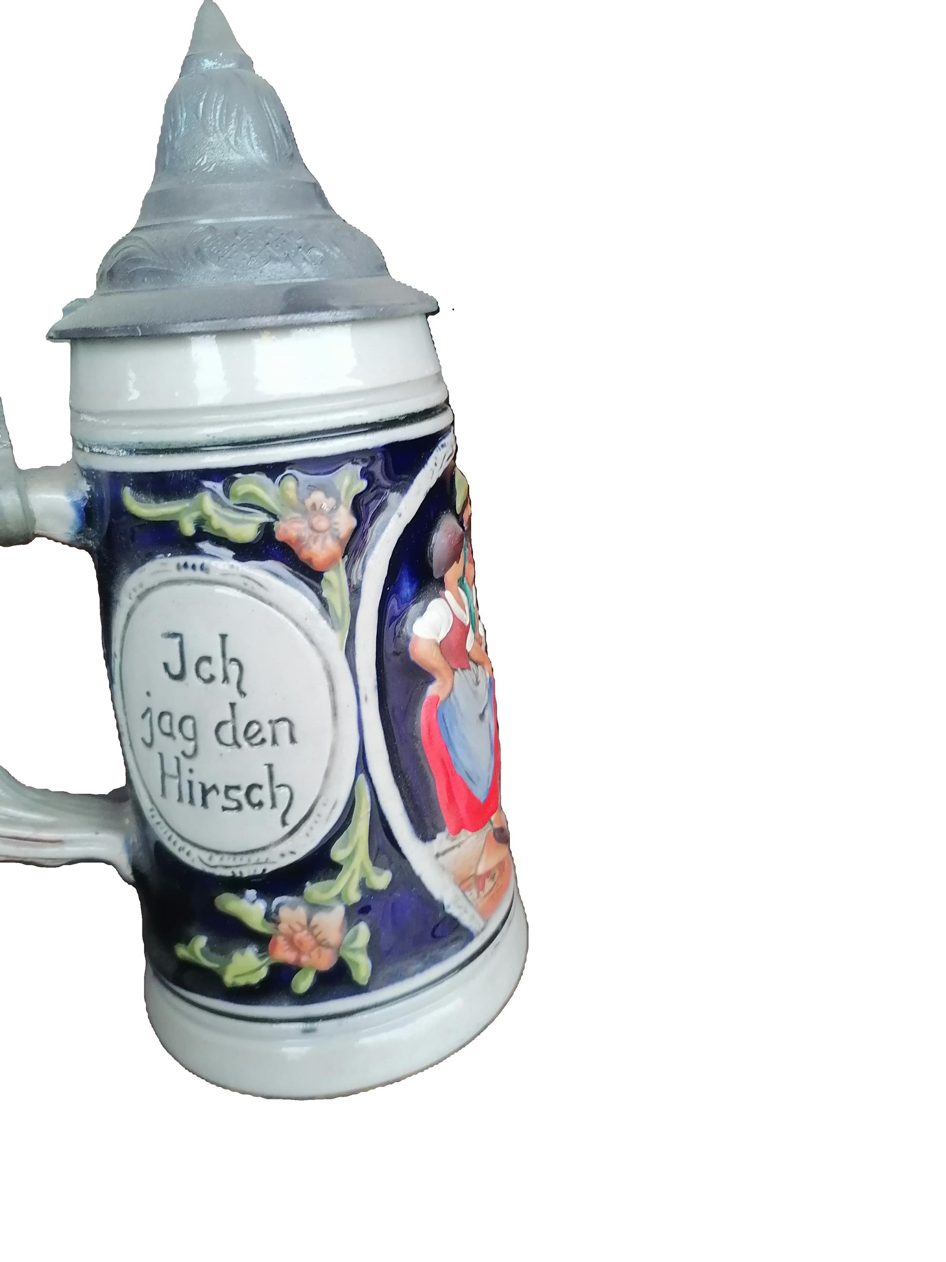 "Tarro de cerveza vintage de Alemania Occidental de 1/4 litro ""Ich Jag Den Hirsch" - Antiques Bazaar Ensenada