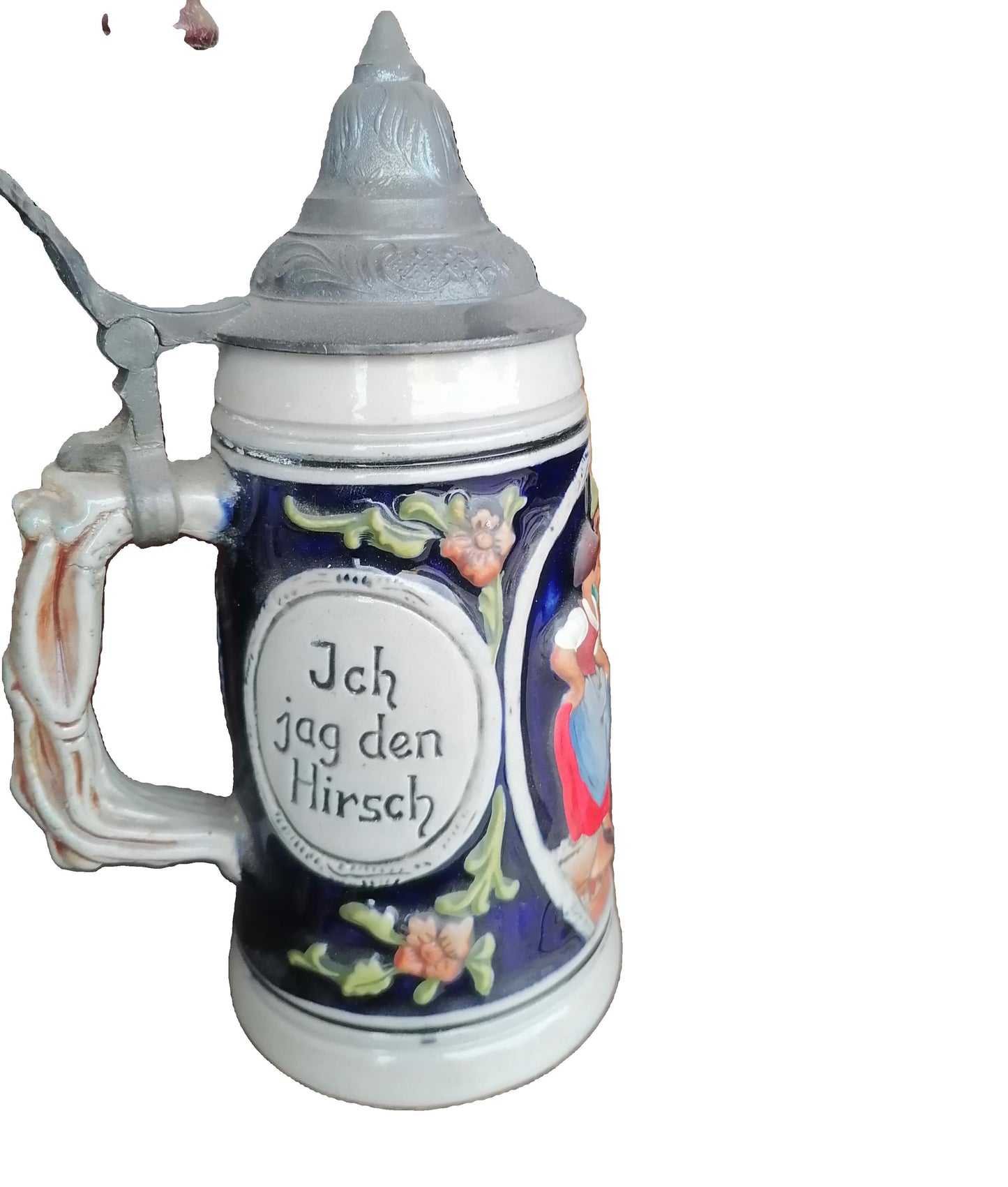 "Tarro de cerveza vintage de Alemania Occidental de 1/4 litro ""Ich Jag Den Hirsch" - Antiques Bazaar Ensenada