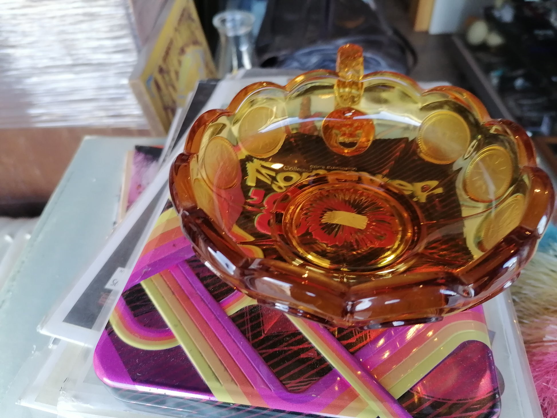 Dulcera Vintage Fostoria Coin Dot con Asa Única - Antiques Bazaar Ensenada