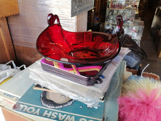 Cesta con Asa Decagon Ruby – Cambridge Glass - Antiques Bazaar Ensenada