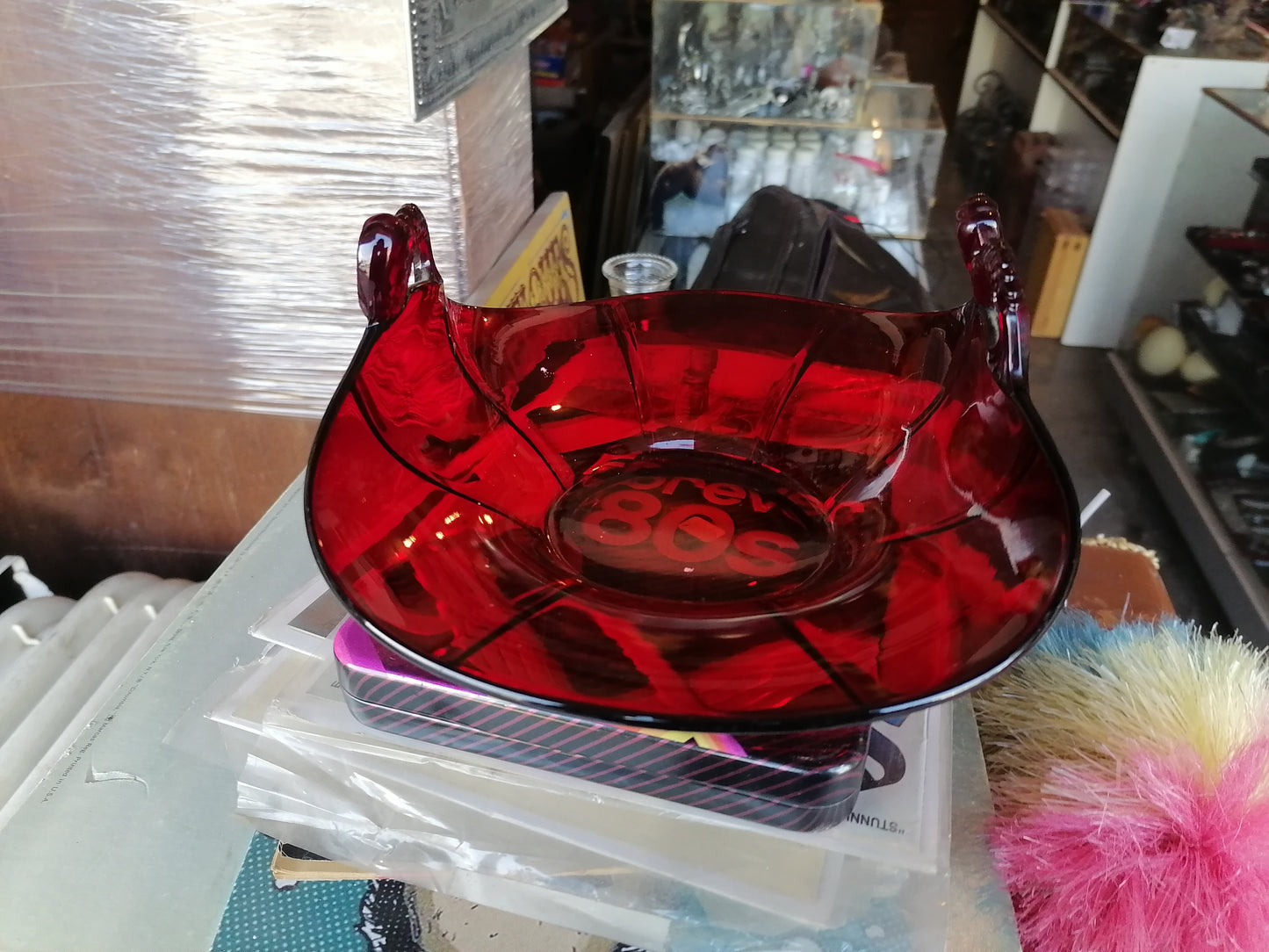 Cesta con Asa Decagon Ruby – Cambridge Glass - Antiques Bazaar Ensenada