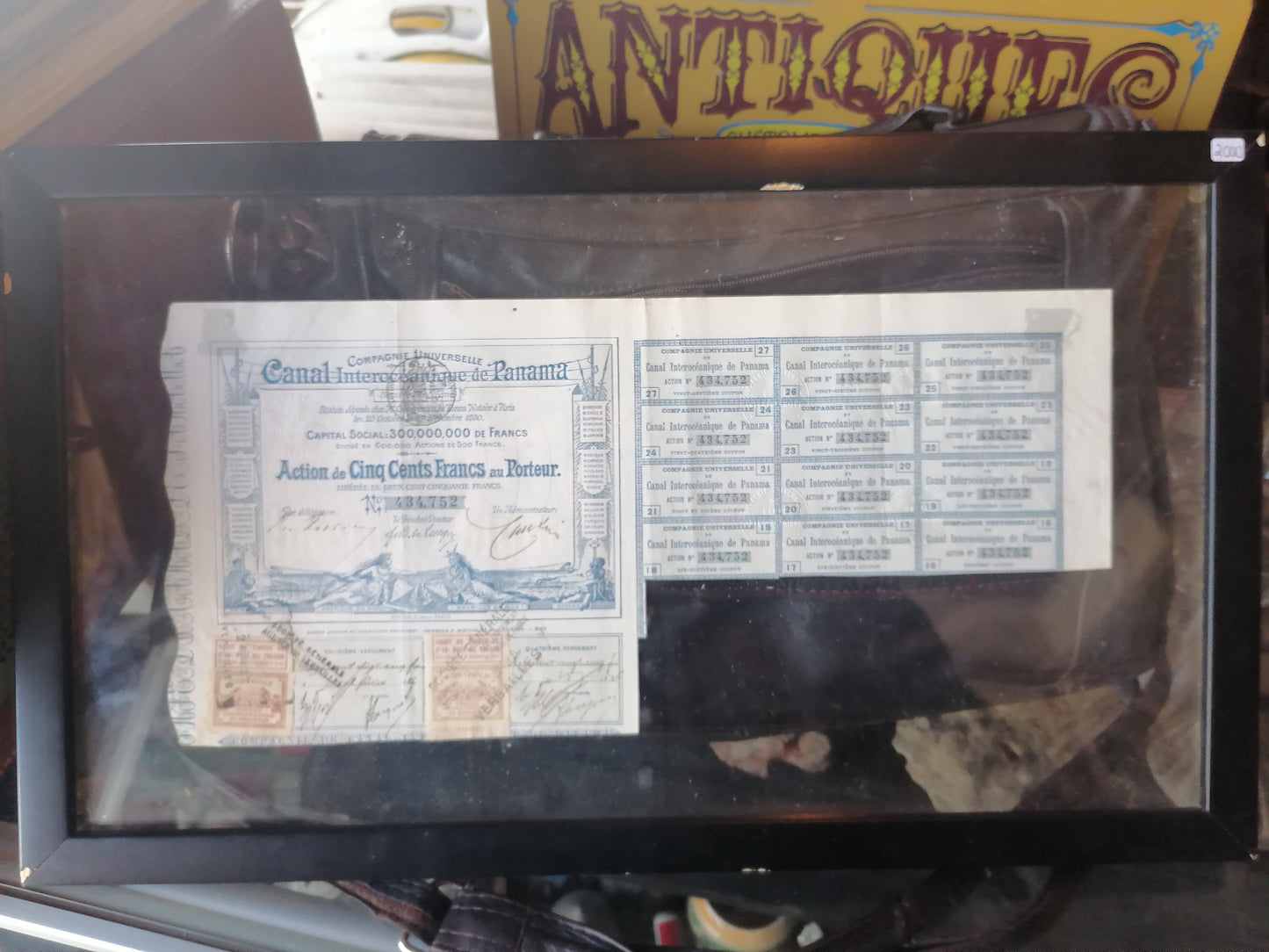 Acción vintage de la Compagnie Universelle du Canal Interocéanique de Panama - Antiques Bazaar Ensenada