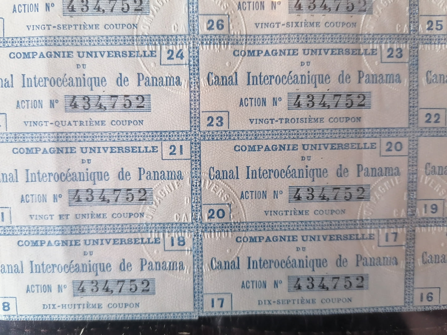 Acción vintage de la Compagnie Universelle du Canal Interocéanique de Panama - Antiques Bazaar Ensenada