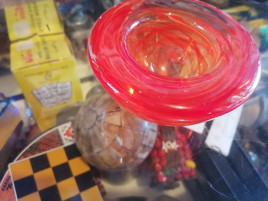 Cuenco de arte en vidrio Kosta Boda vintage con diseño Red Swirl, - Antiques Bazaar Ensenada