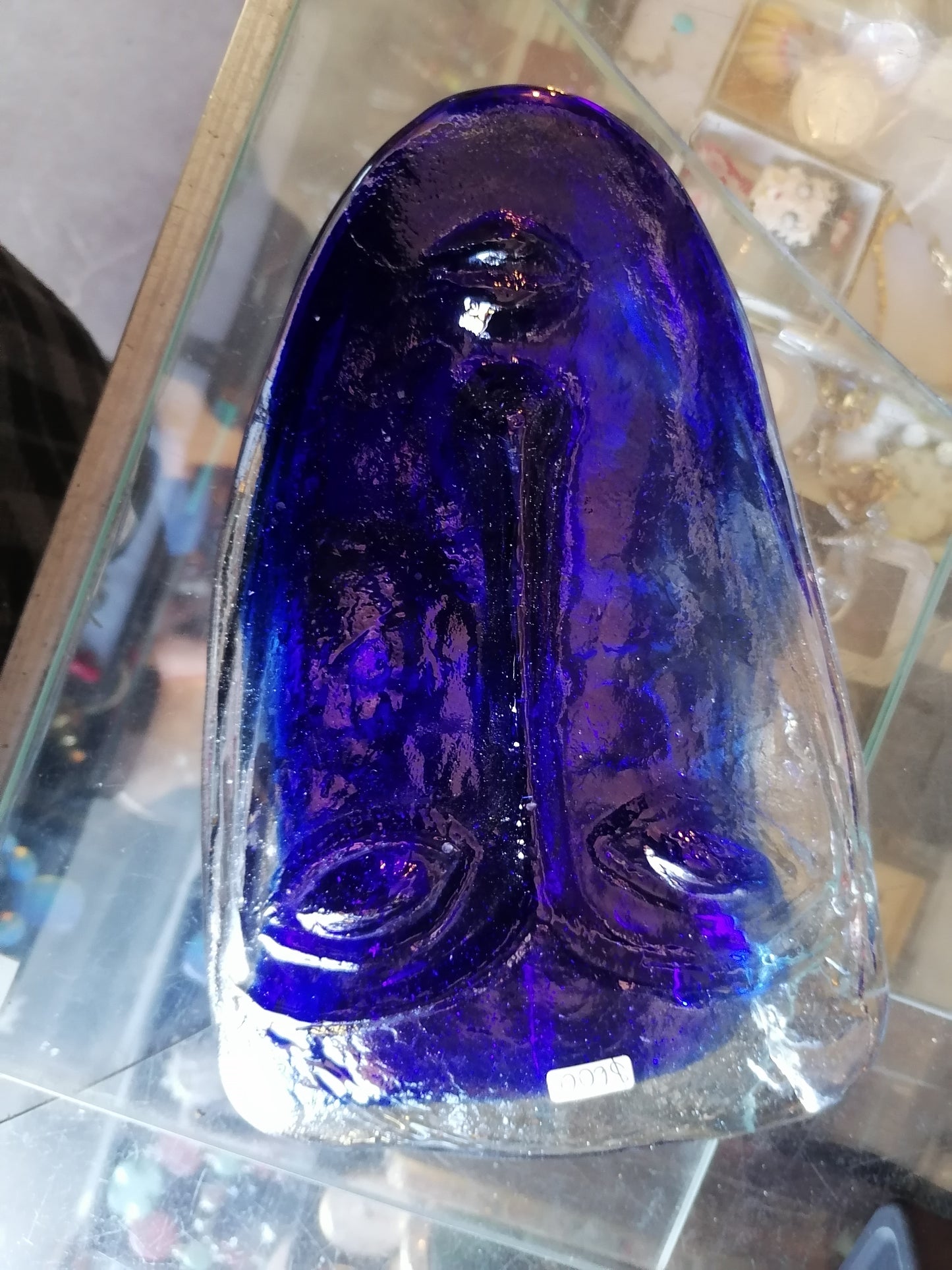 Escultura de Máscara en Vidrio Azul Cobalto – Arte Mid-Century - Antiques Bazaar Ensenada