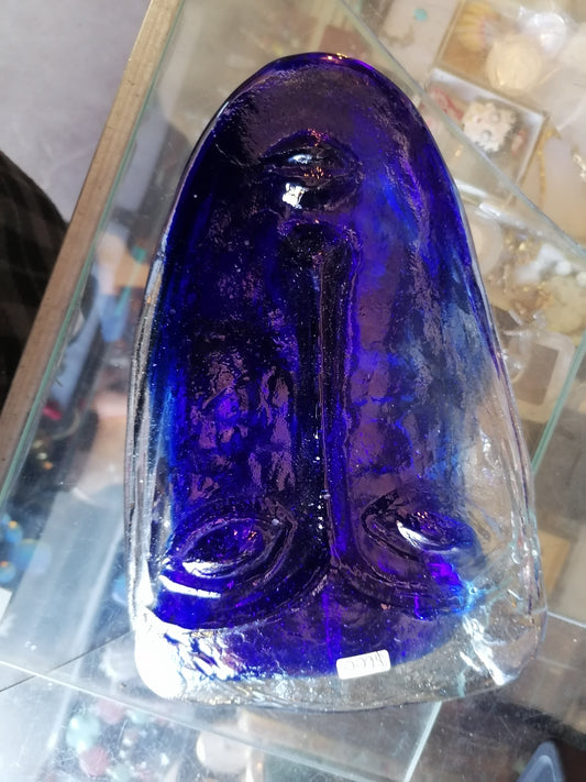 Escultura de Máscara en Vidrio Azul Cobalto – Arte Mid-Century - Antiques Bazaar Ensenada