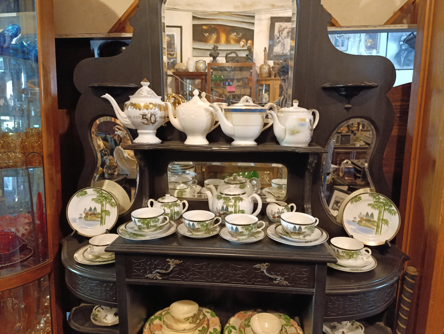 Juego de Té Japonés Vintage Pintado a Mano | Escena Costera | Completo con 6 Tazas y Más