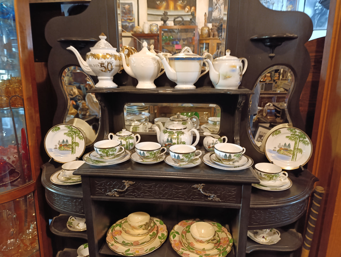 Juego de Té Japonés Vintage Pintado a Mano | Escena Costera | Completo con 6 Tazas y Más