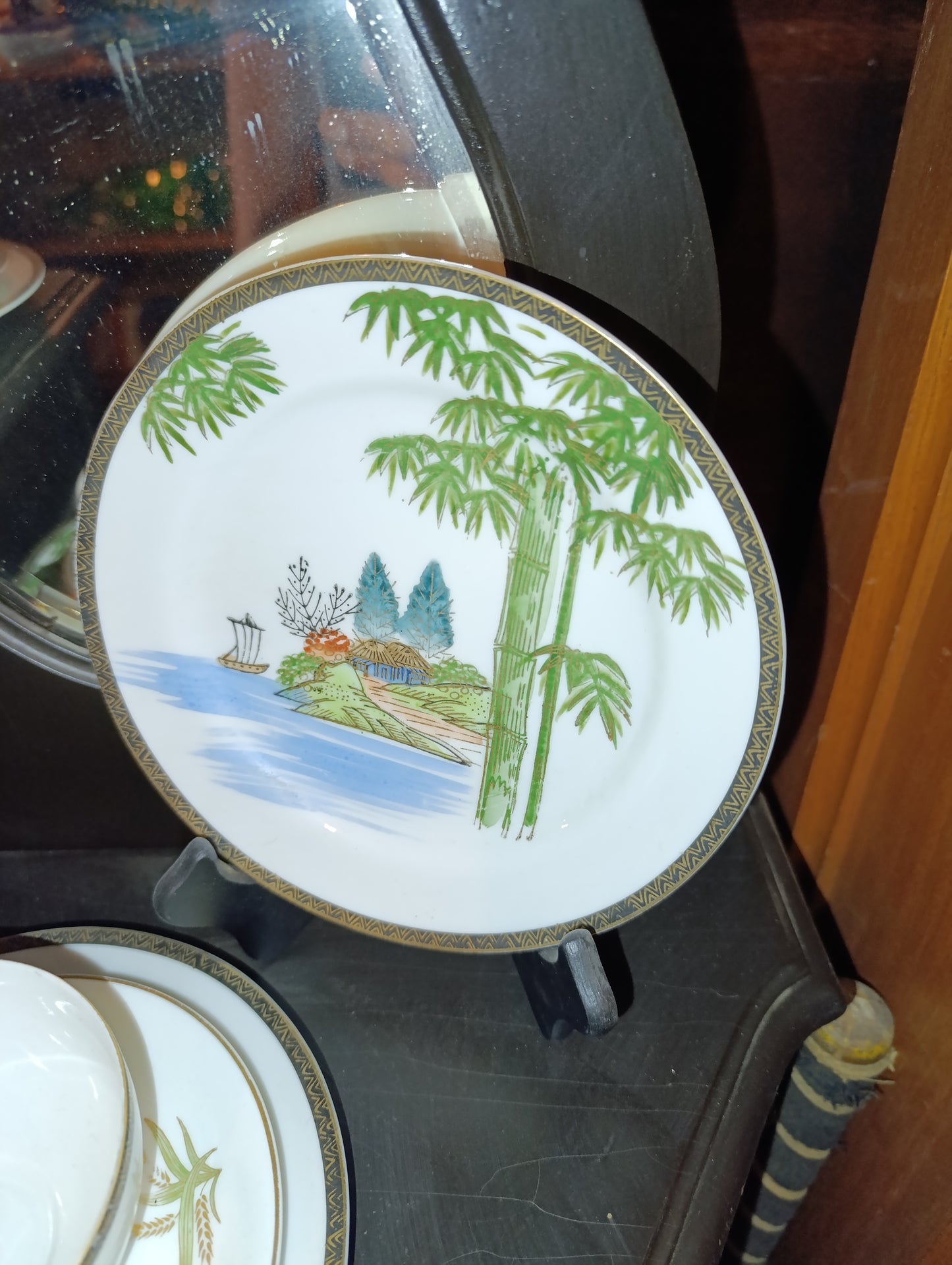 Juego de Té Japonés Vintage Pintado a Mano | Escena Costera | Completo con 6 Tazas y Más