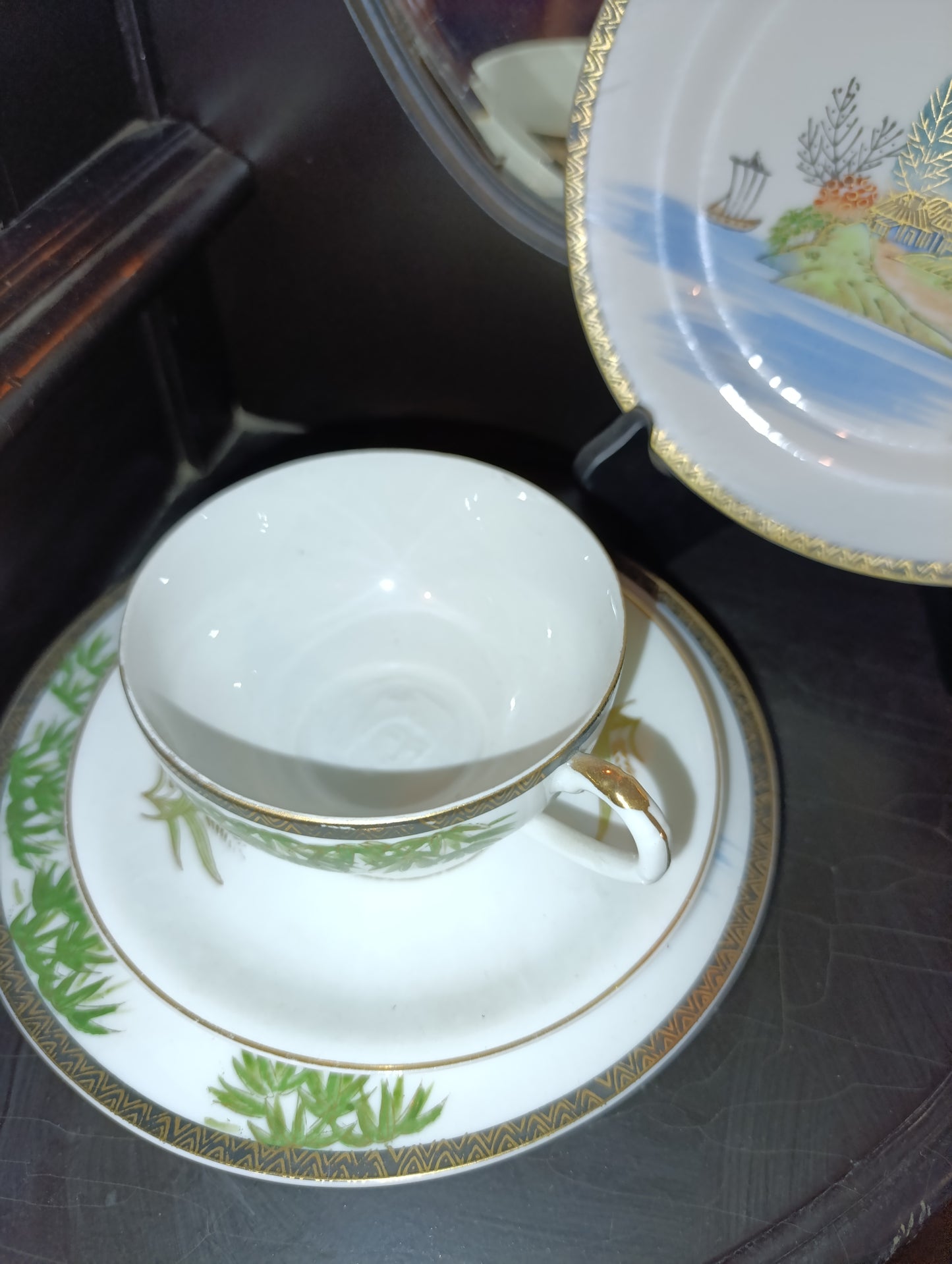 Juego de Té Japonés Vintage Pintado a Mano | Escena Costera | Completo con 6 Tazas y Más