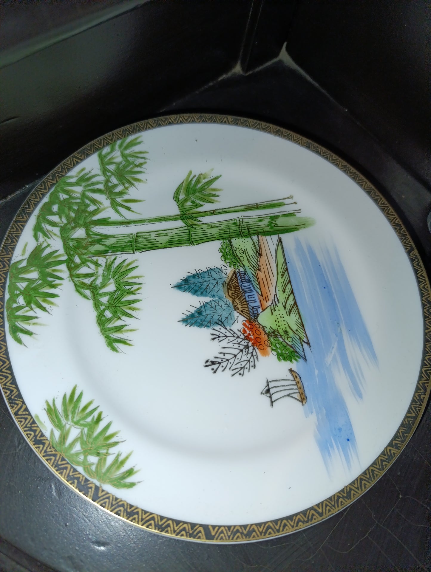 Juego de Té Japonés Vintage Pintado a Mano | Escena Costera | Completo con 6 Tazas y Más