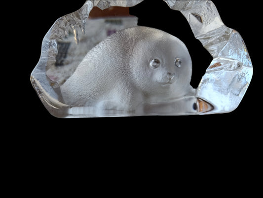 Pisapapeles de Cristal de Plomo Mats Jonasson | Foca Bebé | Firmado y Numerado | Suecia