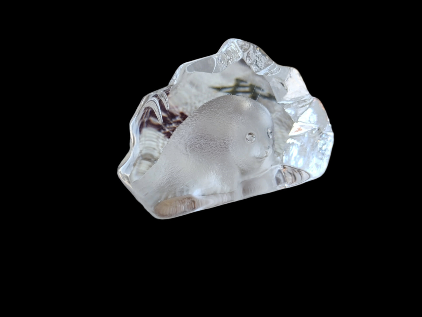 Pisapapeles de Cristal de Plomo Mats Jonasson | Foca Bebé | Firmado y Numerado | Suecia