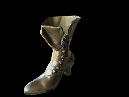 Macetero Vintage de Bota Victoriana de Dama | Latón Antiguo Decorativo