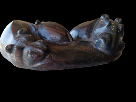 Pisapapeles de Madera Tallada | Familia de Hipopótamos | Artesanía Decorativa