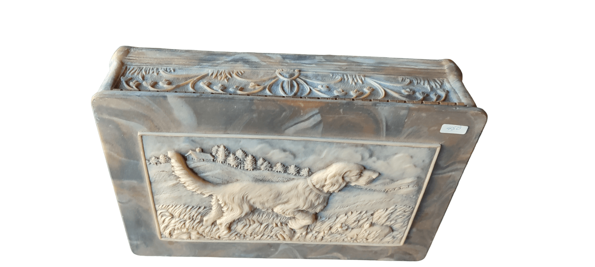 La Caja de Joyería de Piedra GENUINA INCOLAY Vintage con Diseño de Perro Pointer Retriever - Antiques Bazaar Ensenada