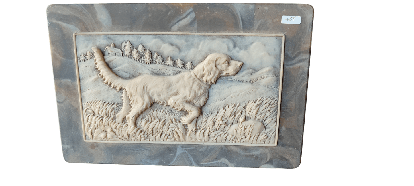 La Caja de Joyería de Piedra GENUINA INCOLAY Vintage con Diseño de Perro Pointer Retriever - Antiques Bazaar Ensenada
