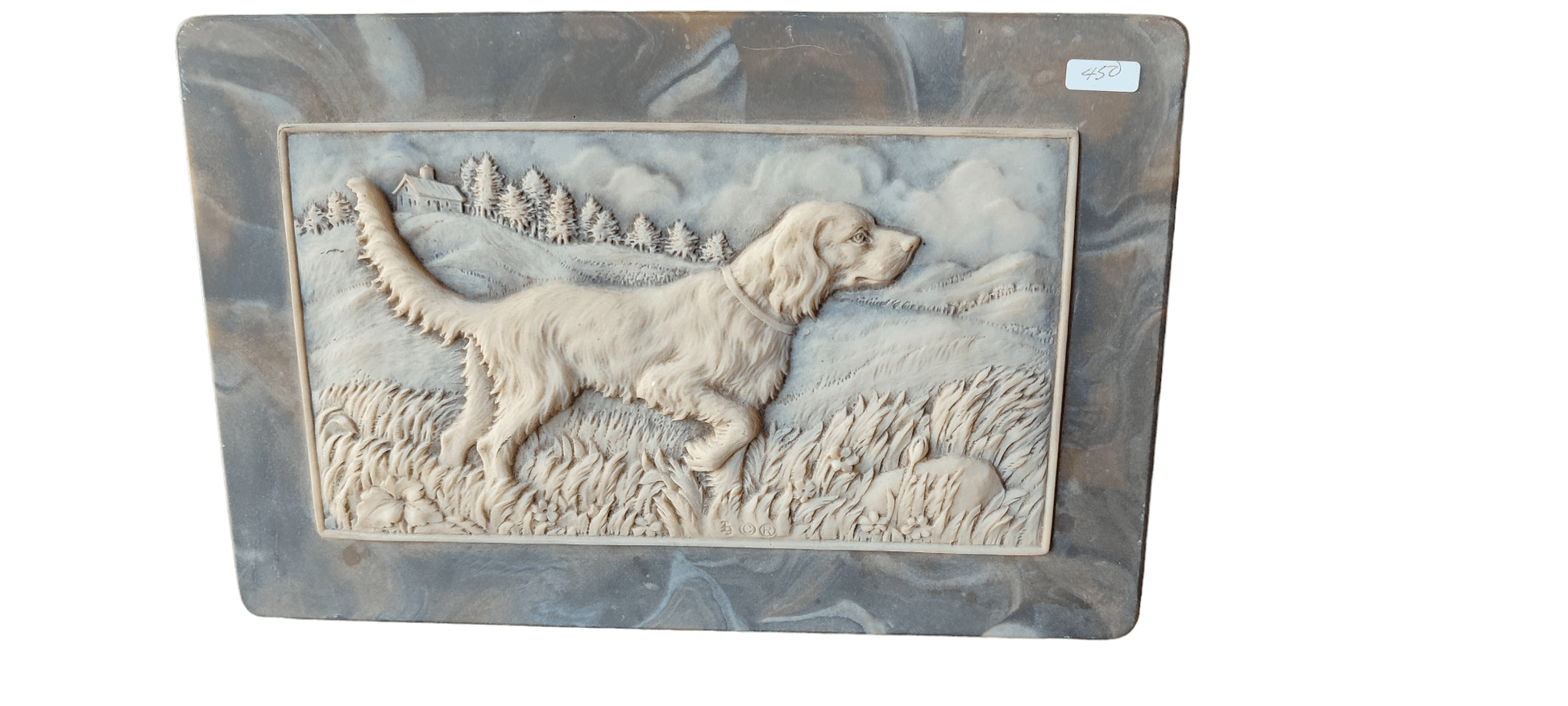 La Caja de Joyería de Piedra GENUINA INCOLAY Vintage con Diseño de Perro Pointer Retriever - Antiques Bazaar Ensenada